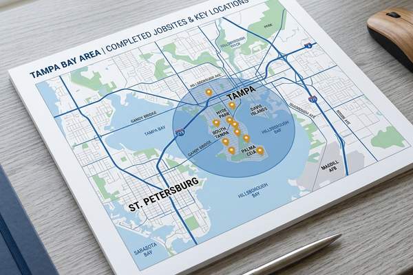 Tampa Bay map geofencing illustration showing targeted neighborhoods